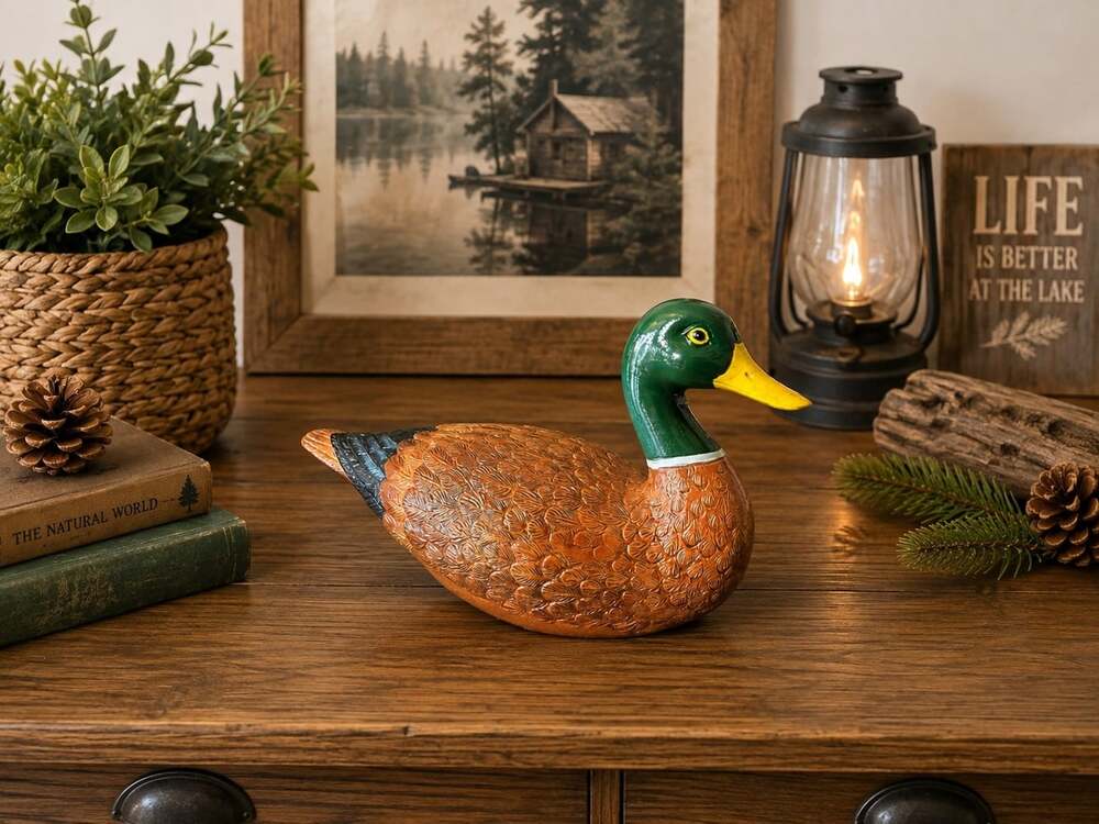 Vintage Brown Faux Resin Duck Decoy Rustic Lodge Hunting Cabin Room Decor